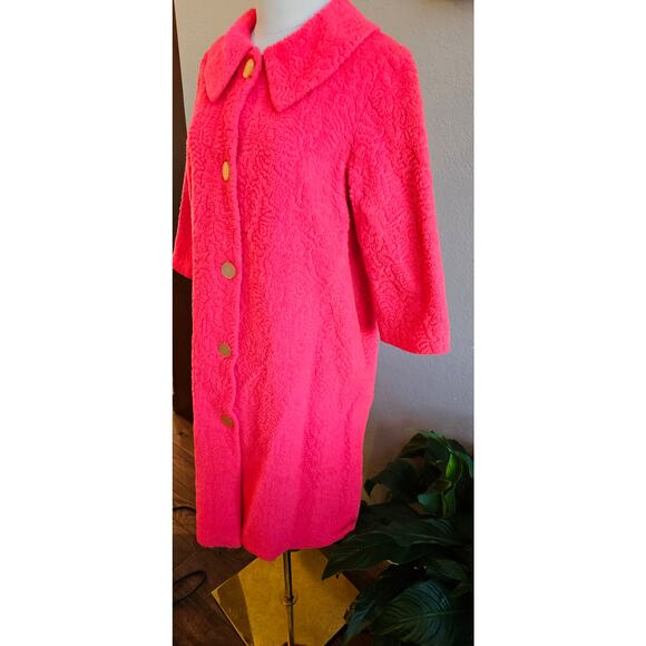 Vintage Gaymode Penneys 1950's Cozy Fleece Button Up ROBE Women Sm Med Hot Pink - Picture 4 of 13